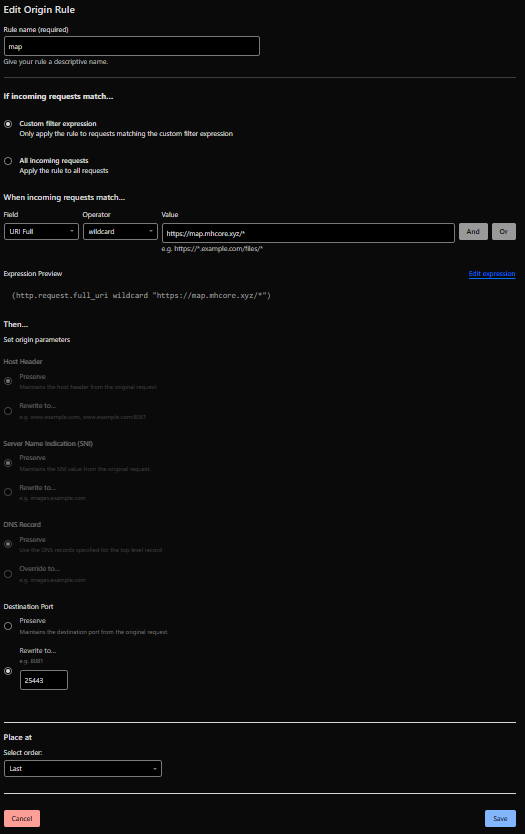 Настройка Origin Rule в Cloudflare