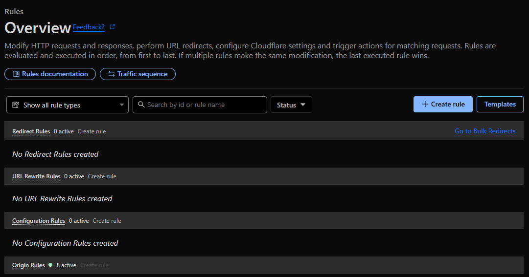 Меню Original Rules